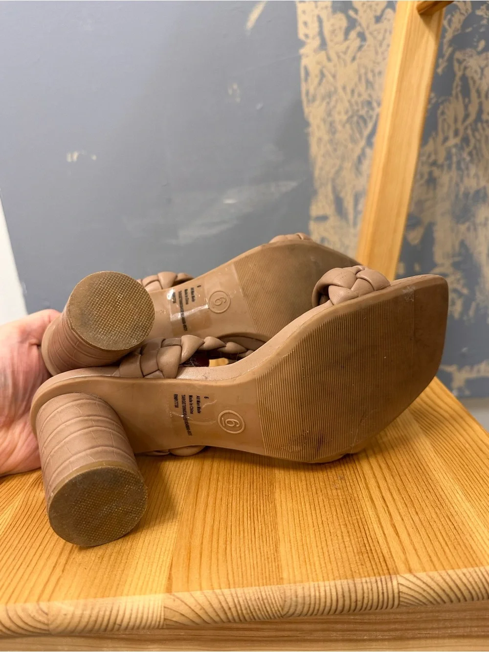 a new day Taupe Braided Strap Block Heel Sandals